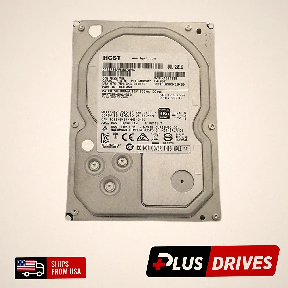 4TB SAS HGST 3.5" 4Kn Ultrastar 7K6000 7200 RPM 12Gbps Server Hard Drive