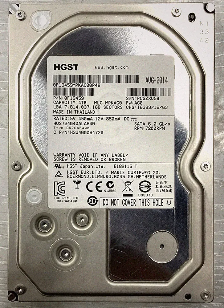 HGST 4TB 6Gb/s SATA 7200 RPM 3.5" HDD | HUS724040ALA640, 0F19459