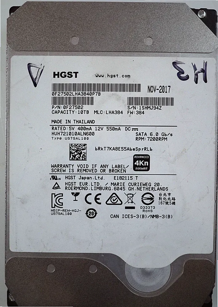HGST HUH721010ALN600 3.5" 10TB SATA 6Gb/s 7200RPM Hard Drive 0F27502